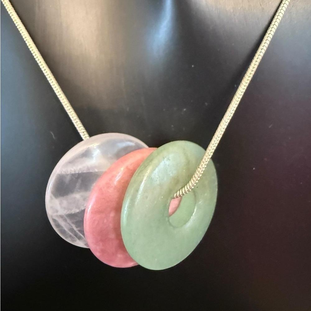 STERLING SILVER 925 Necklace with Multicolor Stone Pendants